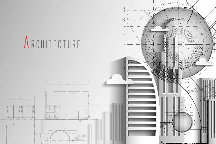 Urban landscape depicted in an architecture drawing, showcasing buildings and skyscrapers